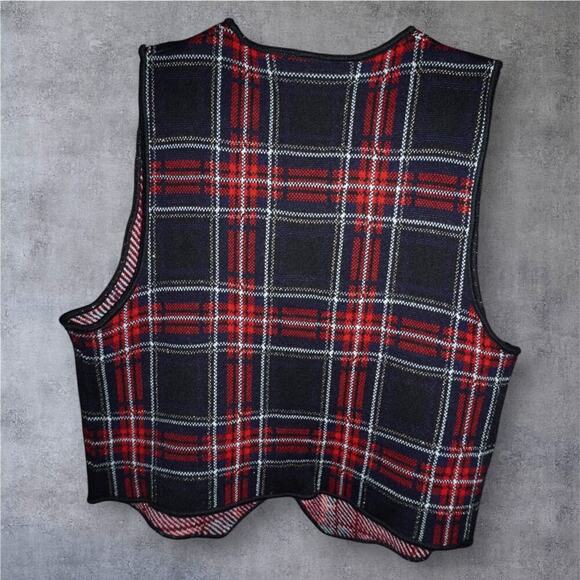 Rafaella Petites Red Navy Plaid Wool Blend Vest - Size M - Button Front Vintage - Picture 6 of 6